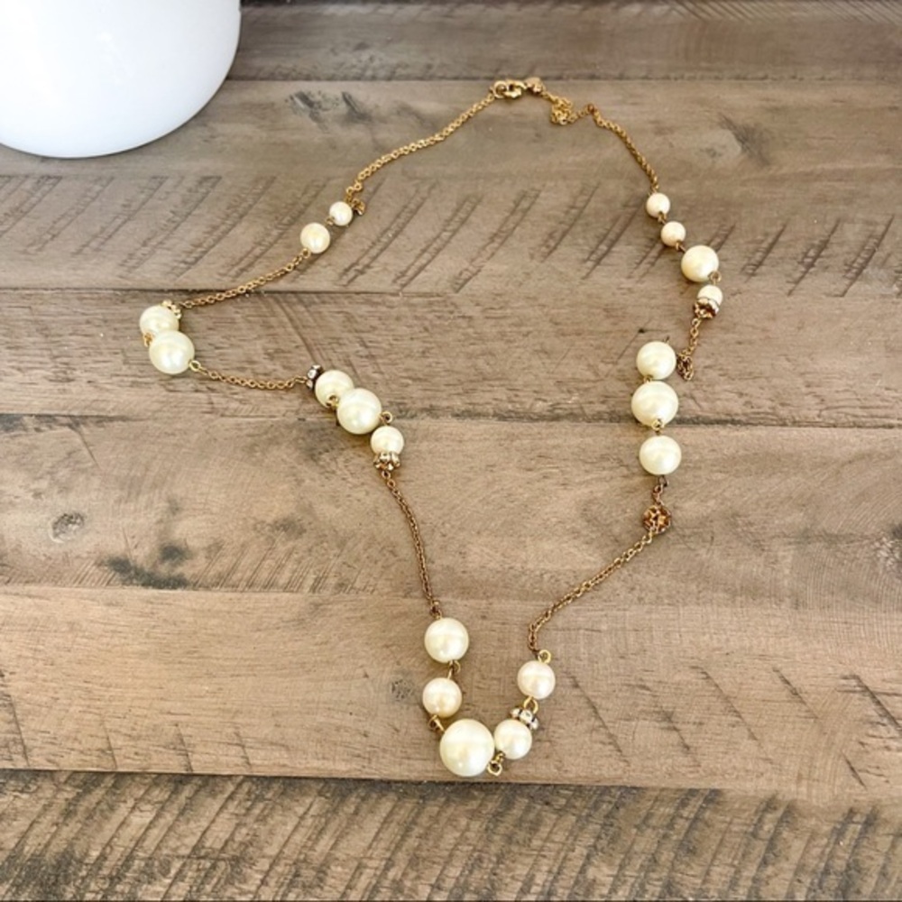 J. Crew Gold Chain Necklace with Cream Pearl Beads